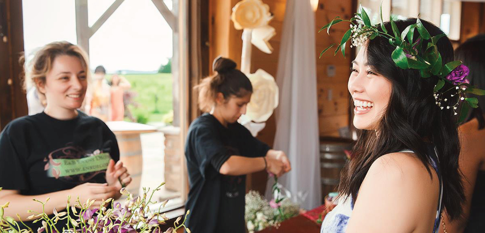 Arranging flowers for the wedding celebration